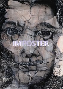 Abstract drawing of broken face with the word Imposter